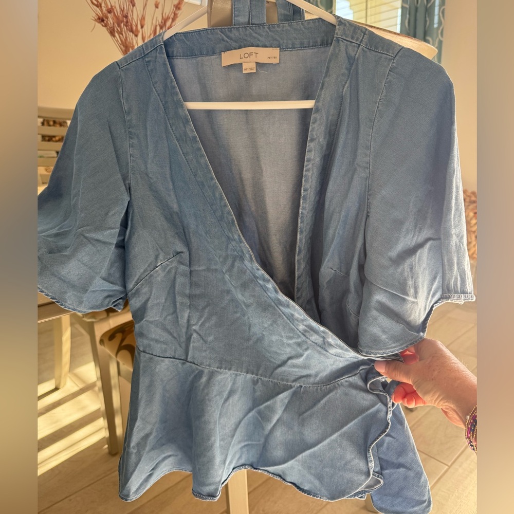Womens Wrap Top Light Denim